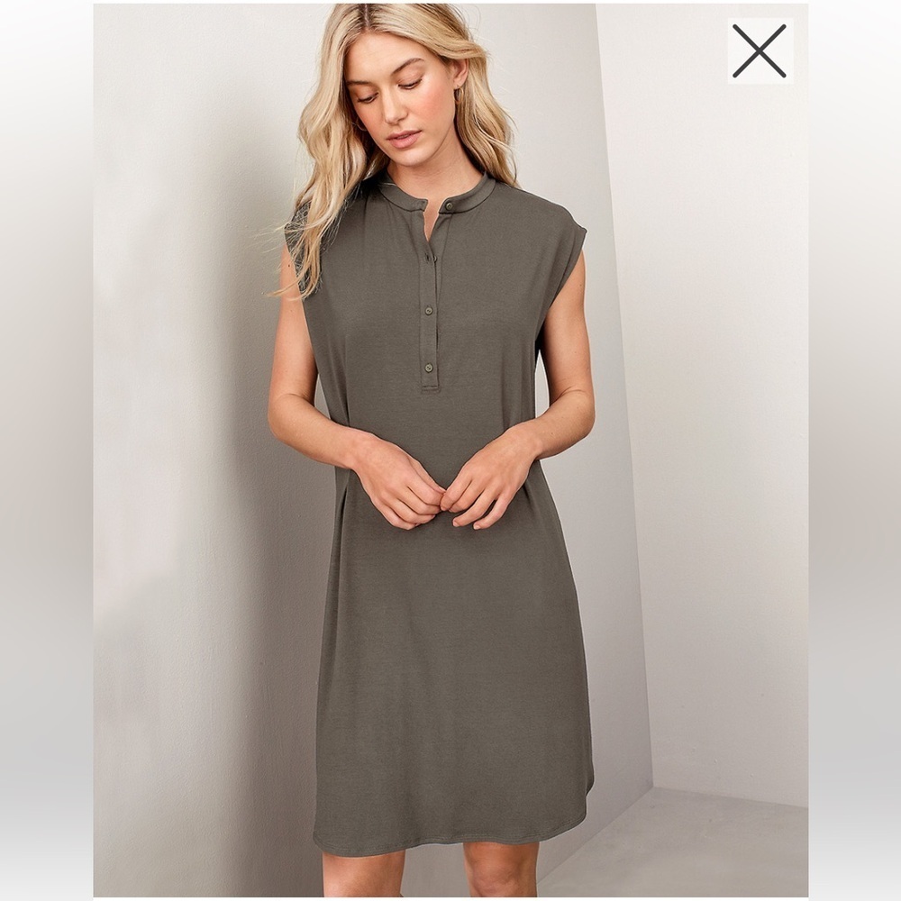 EILEEN FISHER Viscose Jersey Mandarin-Collar Dress - Regular